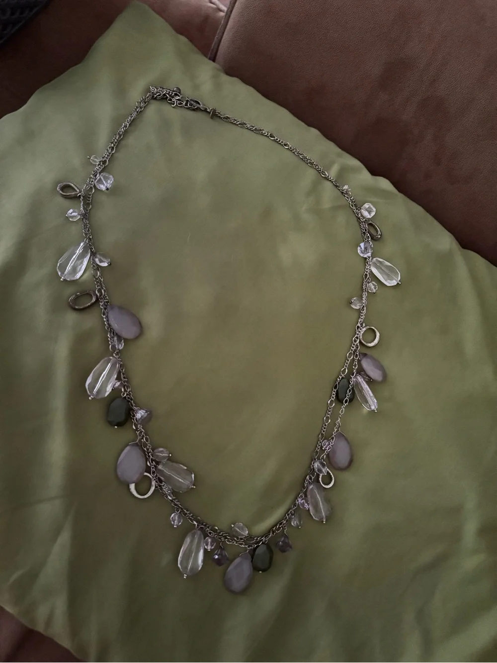 Silver-Tone Necklace with Clear and Grey oBeads
